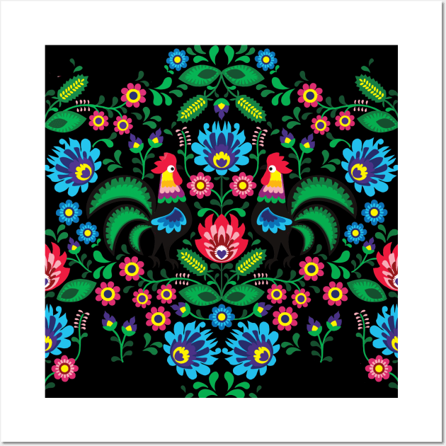 Polish traditional ornament on the black background Wall Art by MashaVed